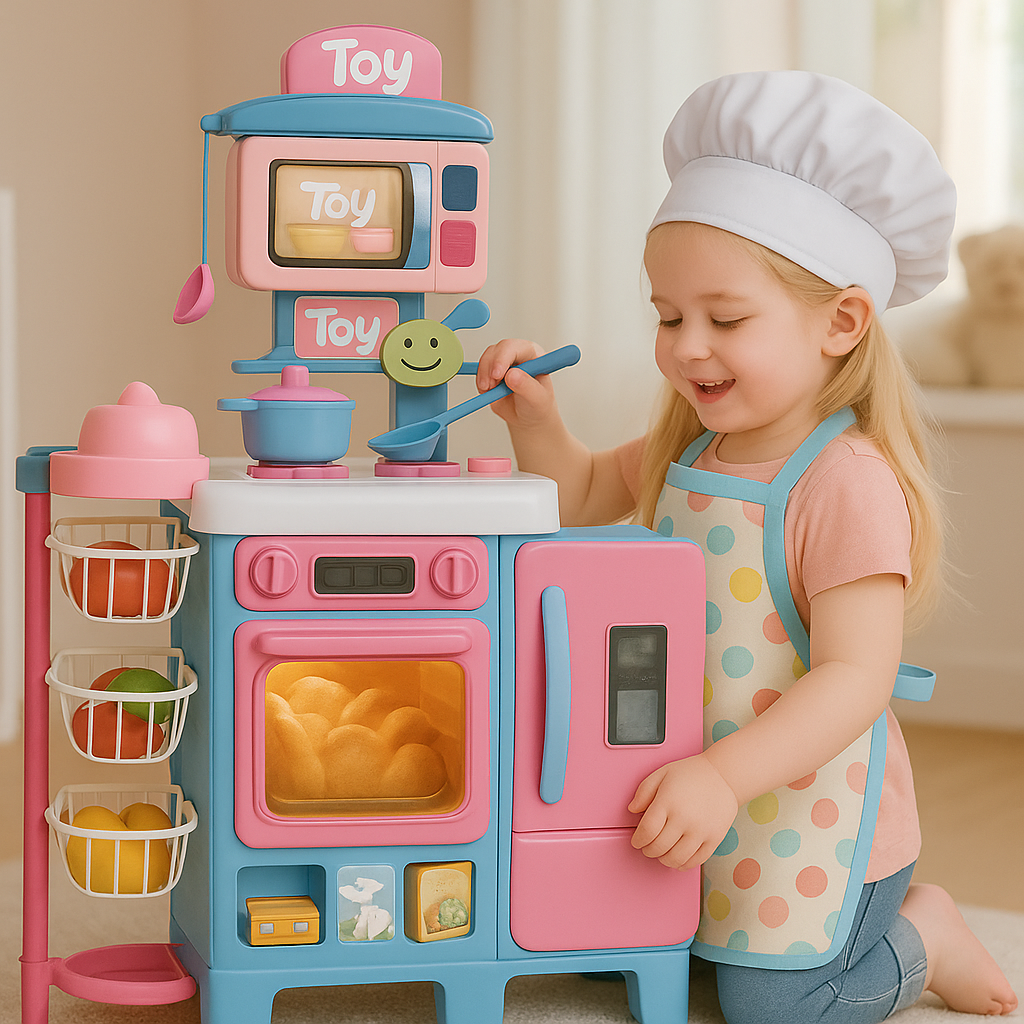 Giocattolo Cucina Grande per Bambina Completa di Frigorifero, Forno, Fornelli, Fruttiera e Rubinetto con Acqua Vera