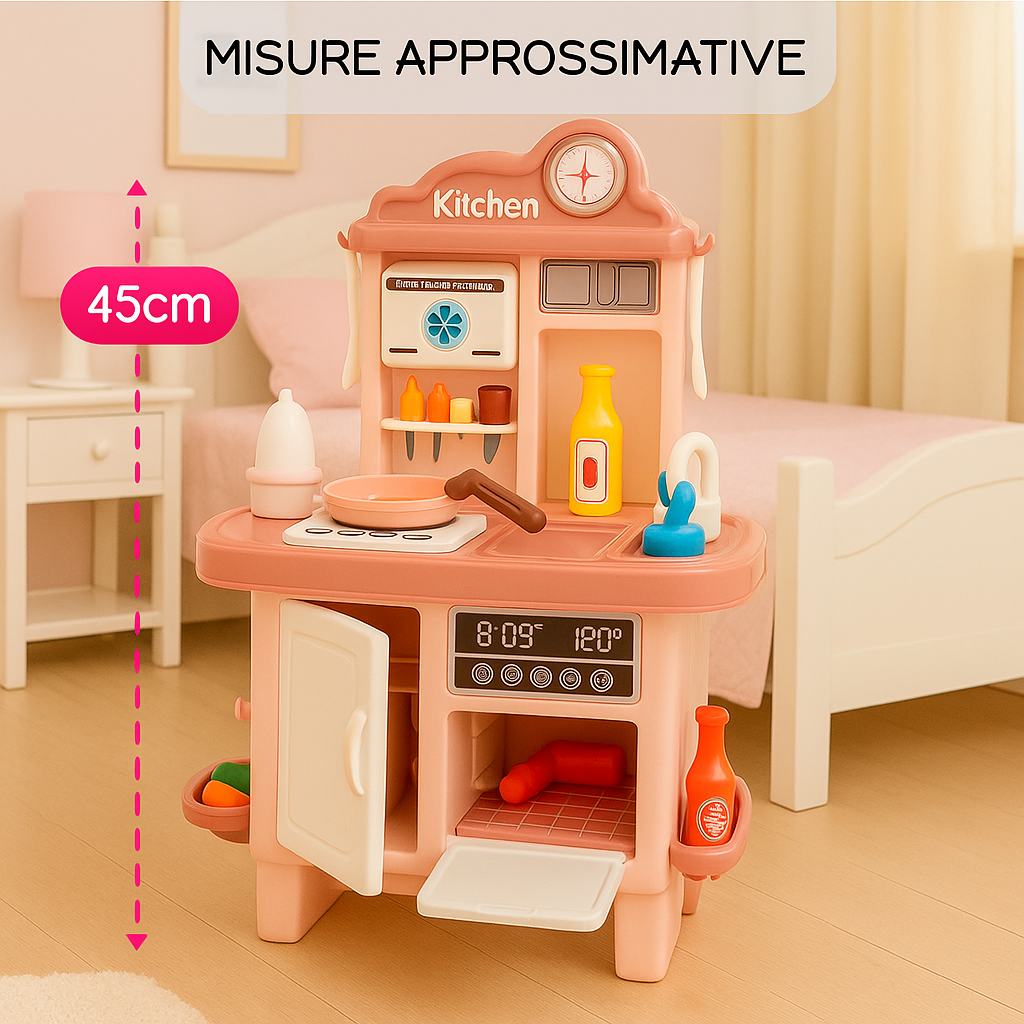 Giocattolo Grande Cucina Rosa Completa con Frigorifero, Forno, Suoni, Luci e 25 Accessori
